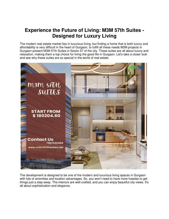 experience the future of living m3m 57th suites