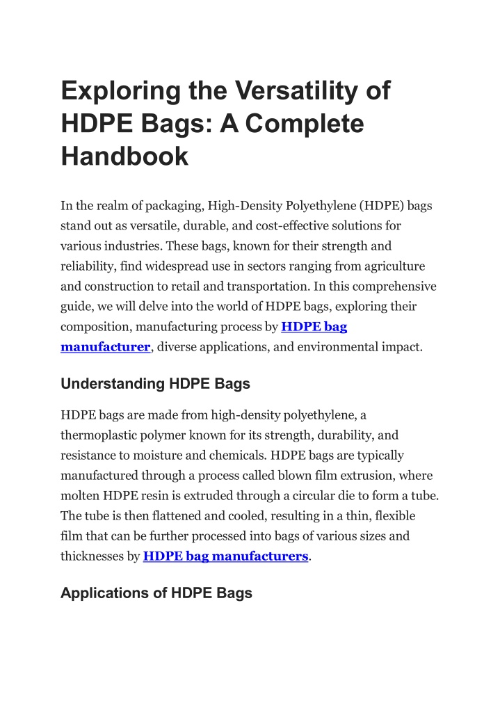 exploring the versatility of hdpe bags a complete