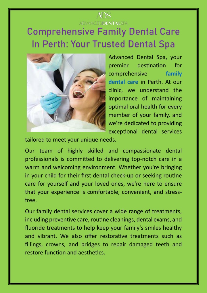 comprehensive family dental care in perth your