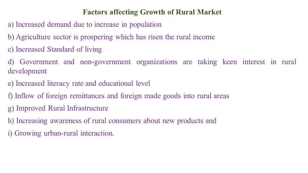 factors affecting growth of rural market