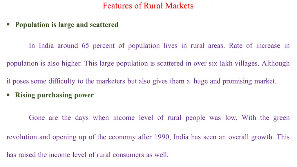 features of rural markets