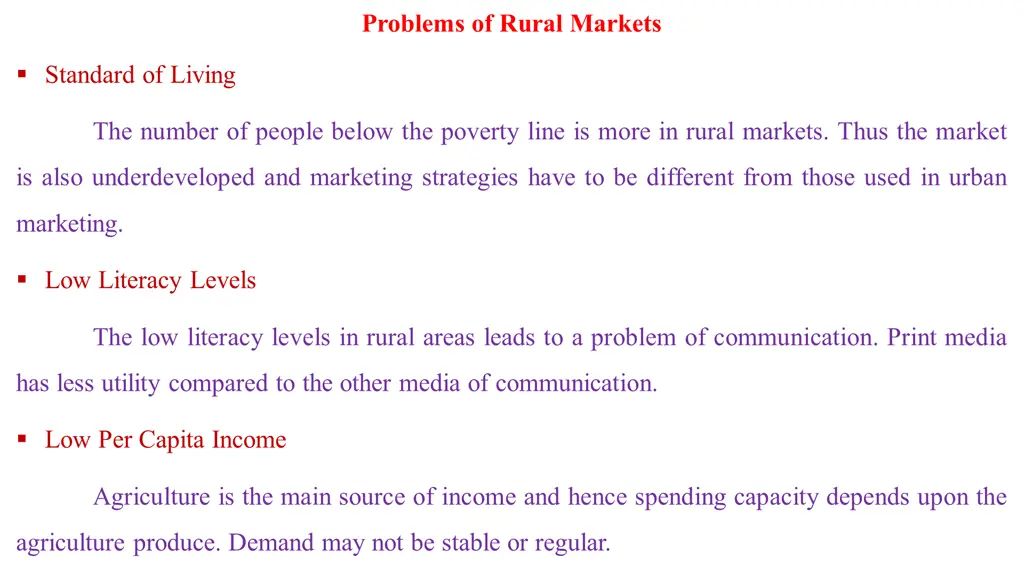 problems of rural markets