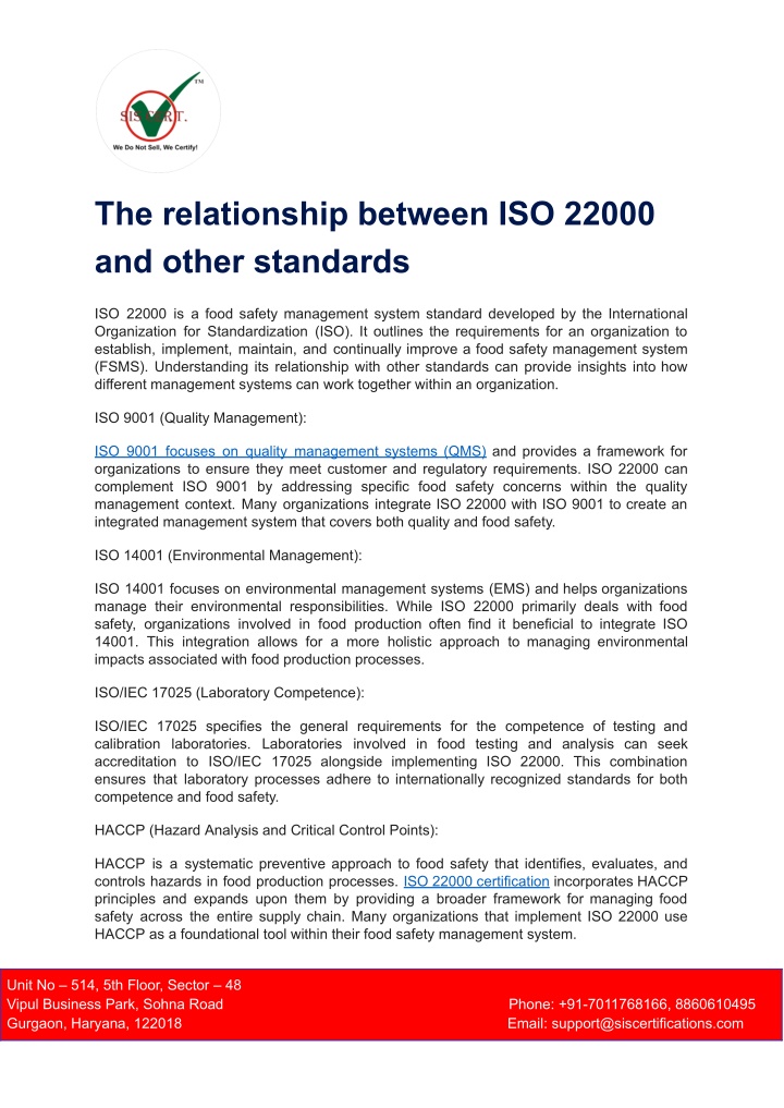 the relationship between iso 22000 and other
