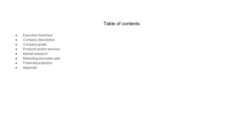 table of contents