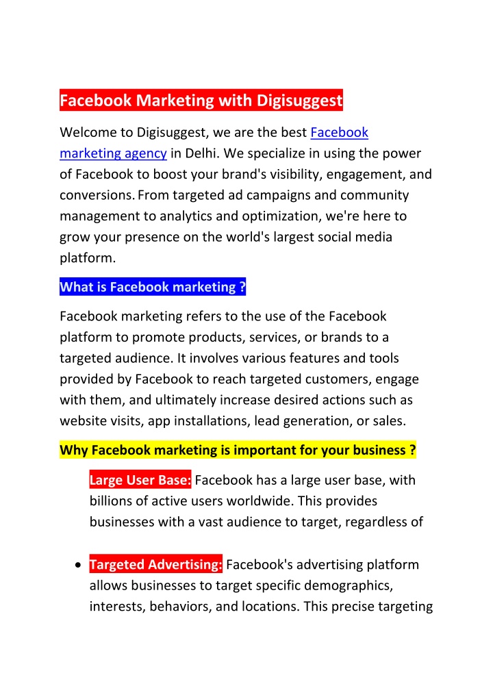 facebook marketing with digisuggest