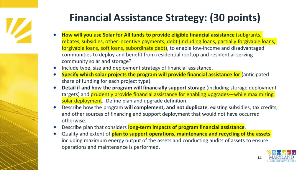 financial assistance strategy 30 points