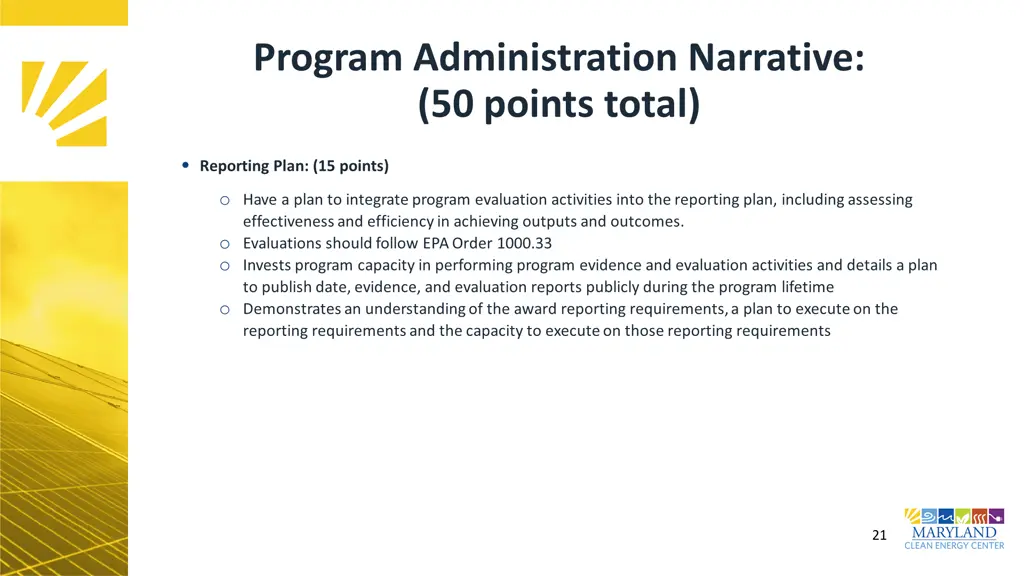 program administration narrative 50 points total