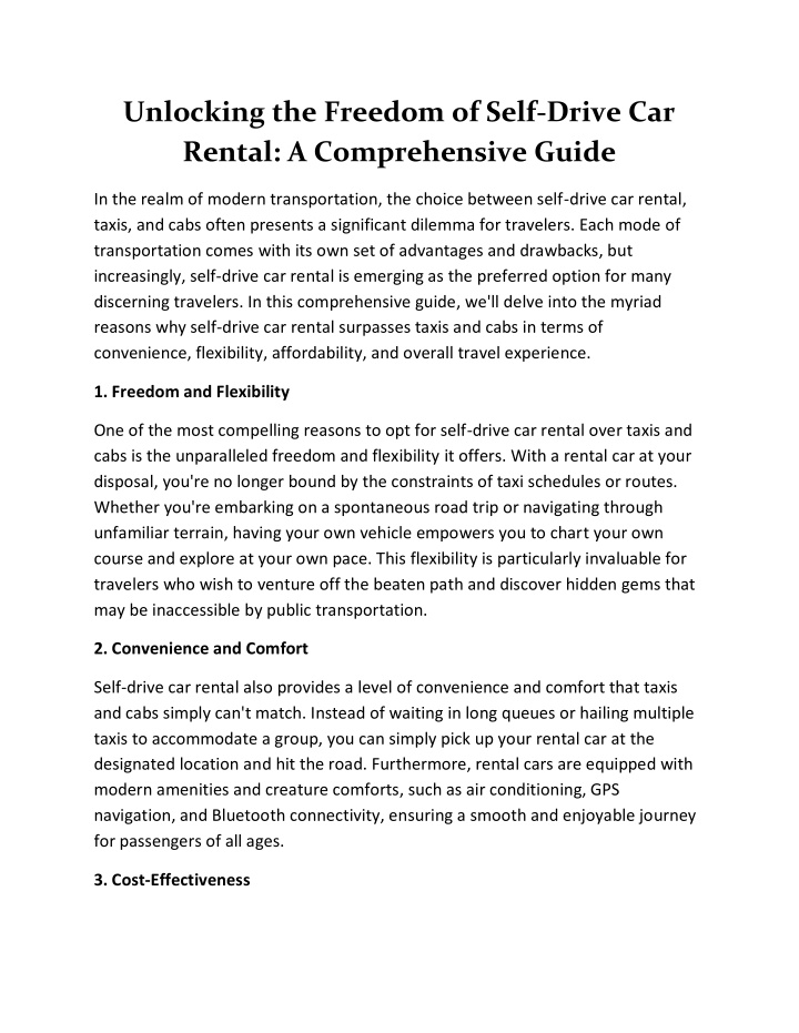 unlocking the freedom of self drive car rental