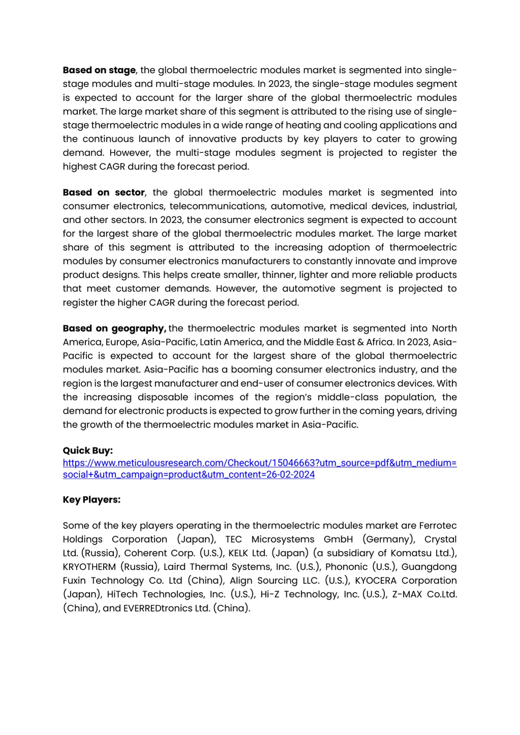 based on stage the global thermoelectric modules