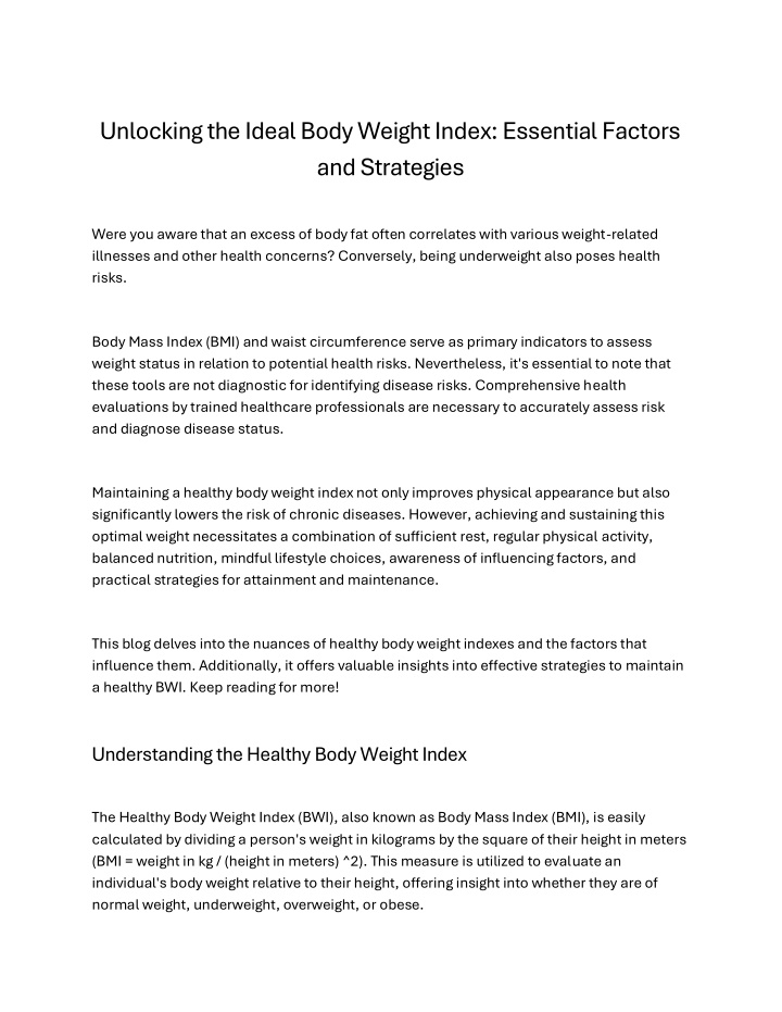 unlocking the ideal body weight index essential