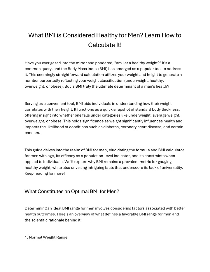 what bmi is considered healthy for men learn