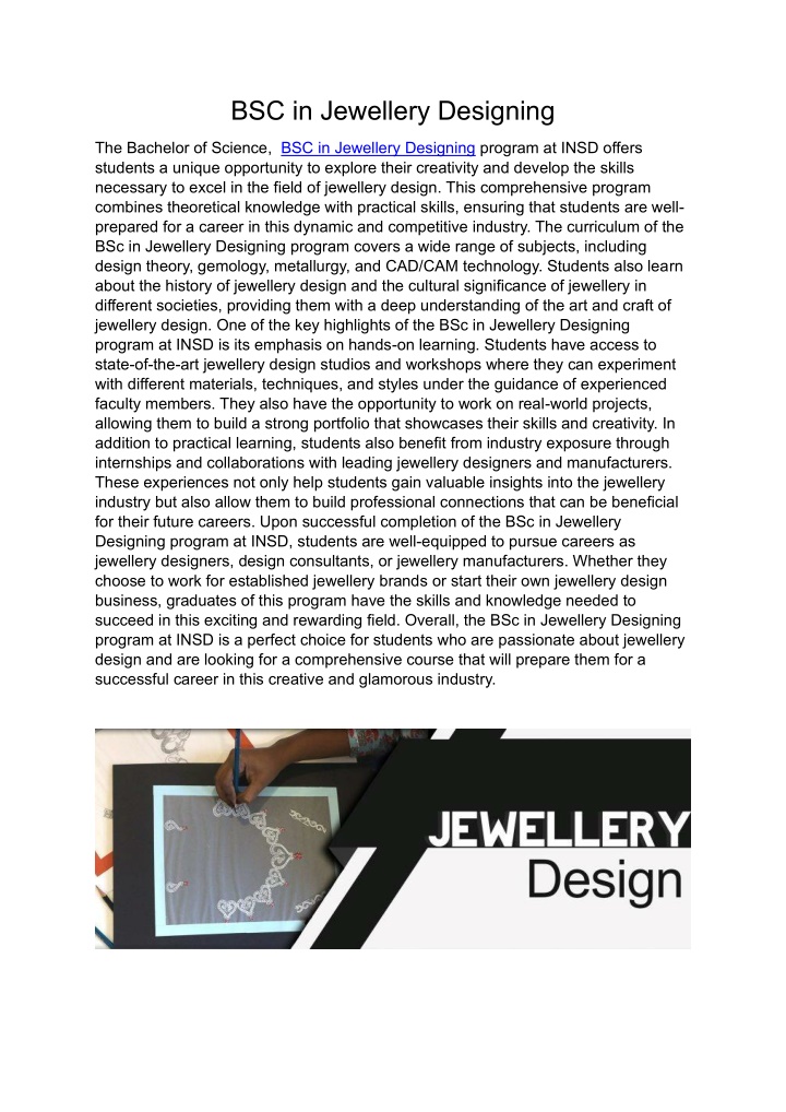 bsc in jewellery designing