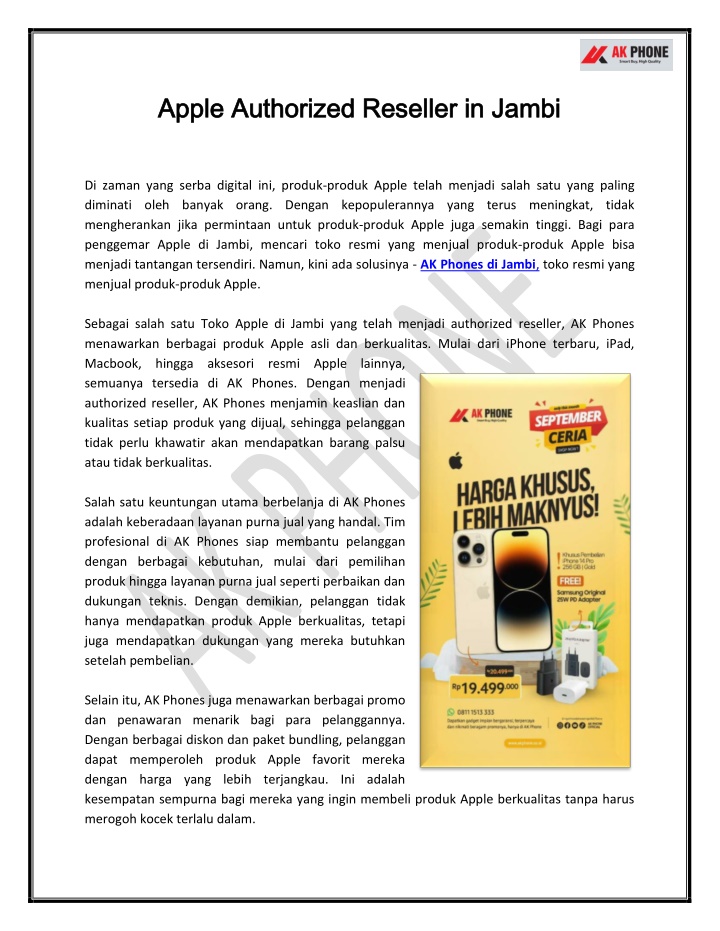 apple authorized reseller in jambi apple