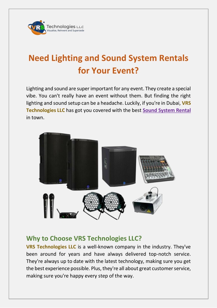 need lighting and sound system rentals for your