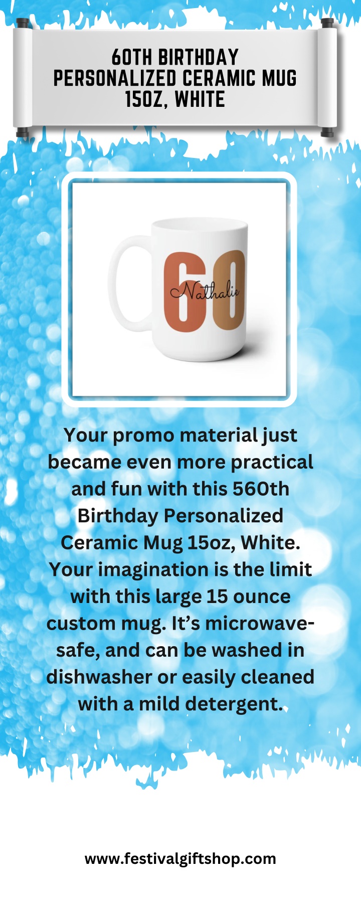 60th birthday personalized ceramic mug 15oz white