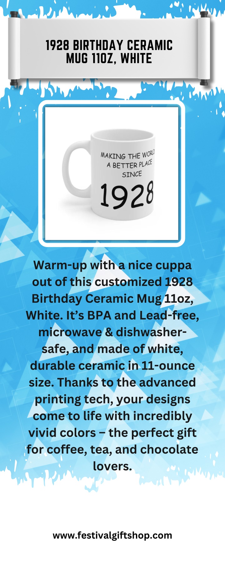 1928 birthday ceramic mug 11oz white