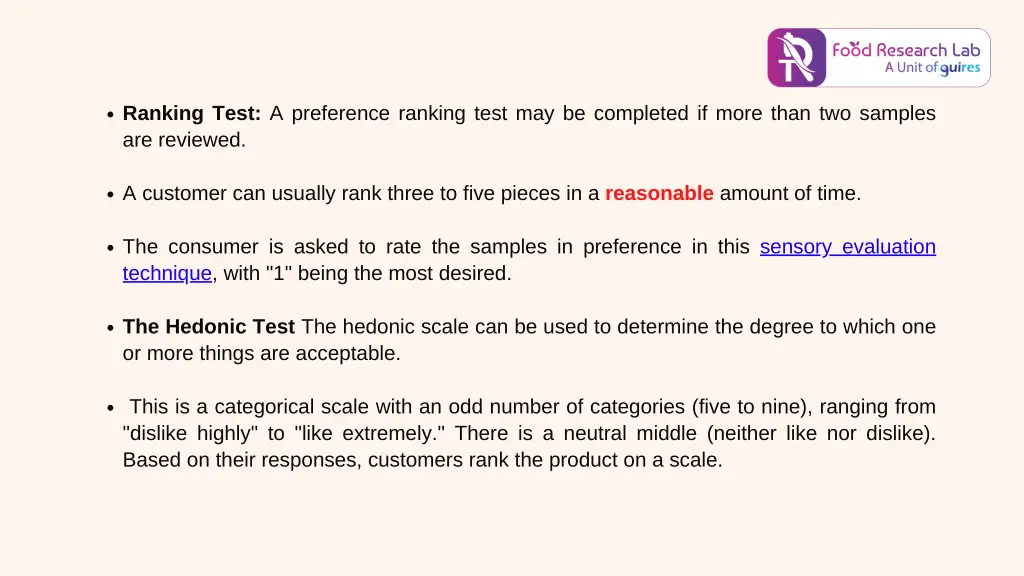 ranking test a preference ranking test