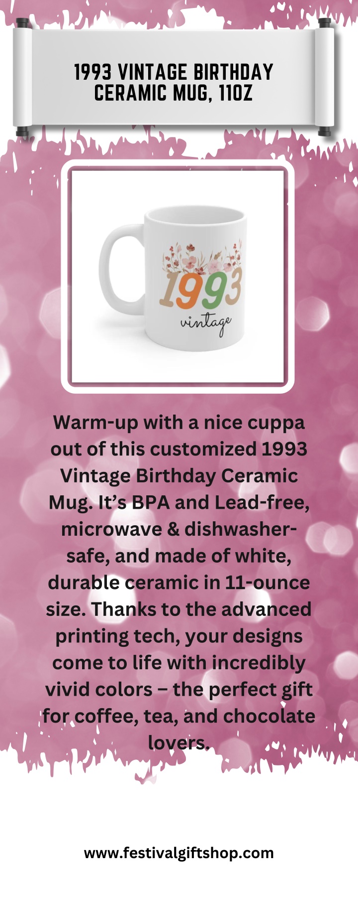 1993 vintage birthday ceramic mug 11oz