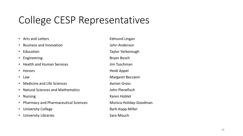 college cesp representatives