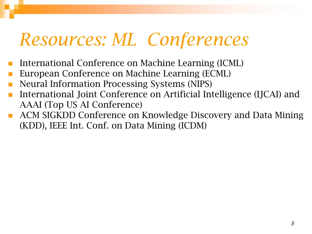 resources ml conferences