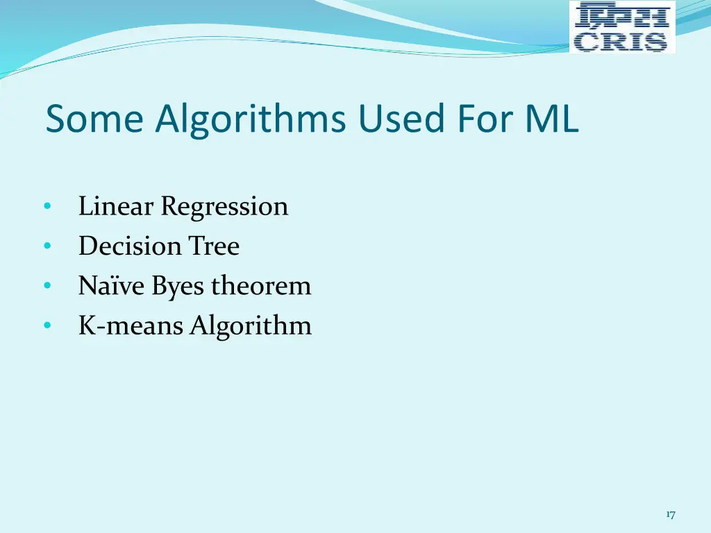 some algorithms used for ml