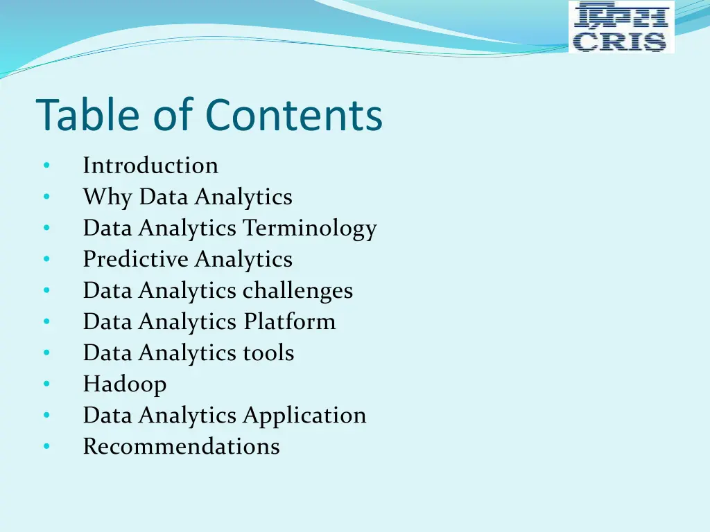 table of contents introduction why data analytics