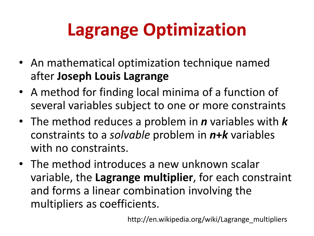 lagrange optimization