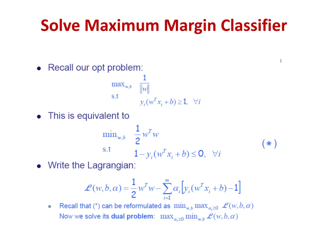 solve maximum margin classifier