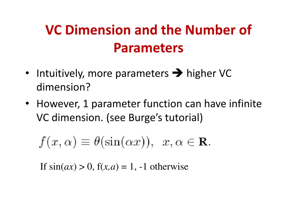 vc dimension and the number of parameters
