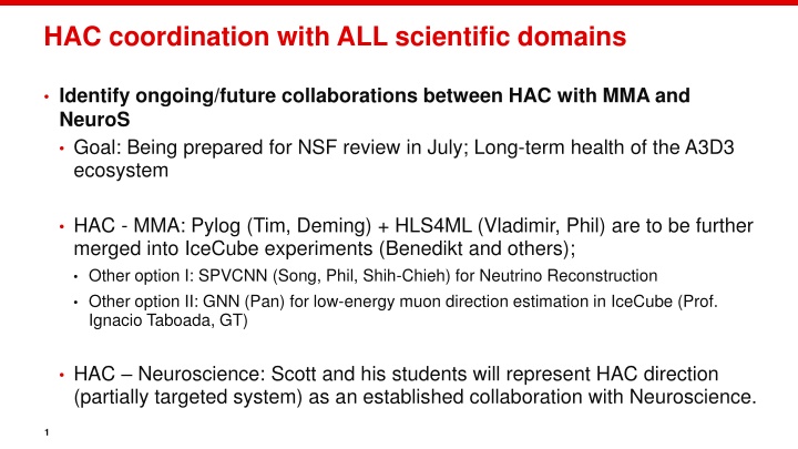 hac coordination with all scientific domains