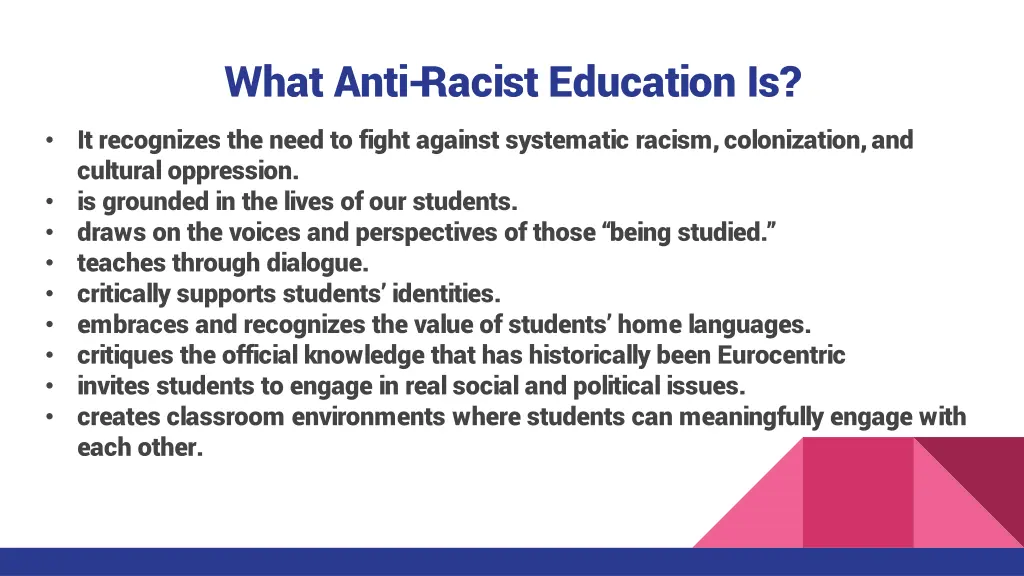 what anti racist education is