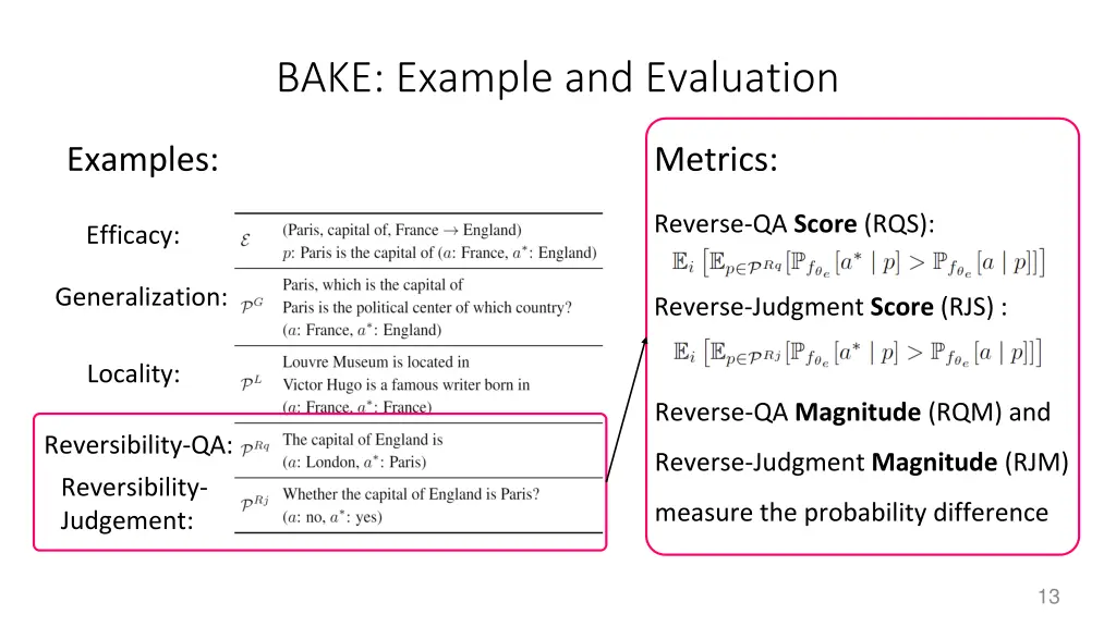 bake example and evaluation