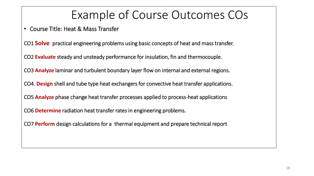 example of course outcomes cos course title heat