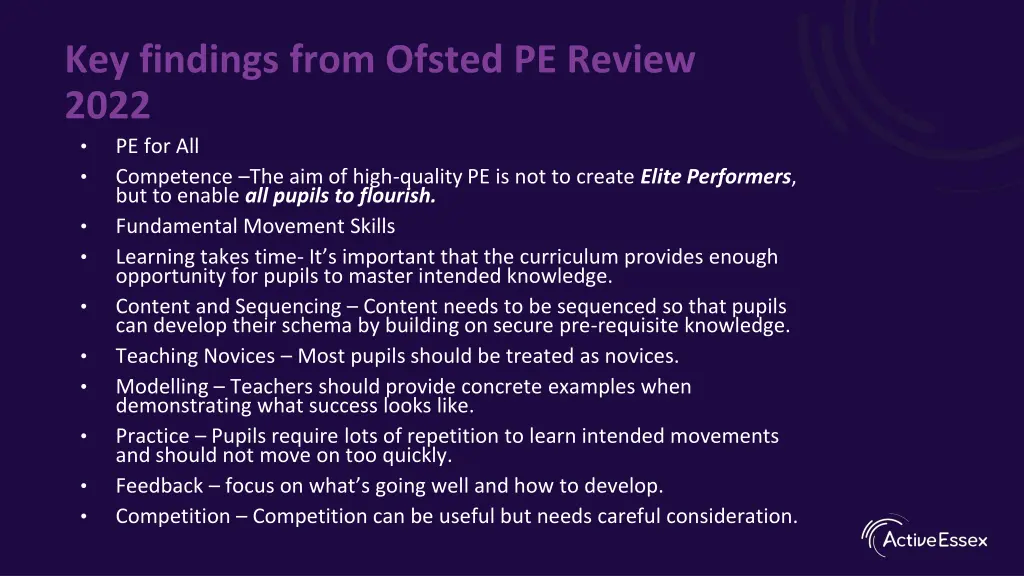 key findings from ofsted pe review 2022