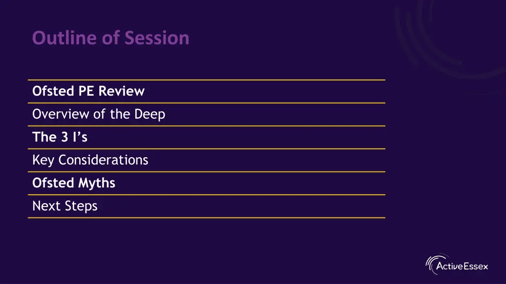 outline of session