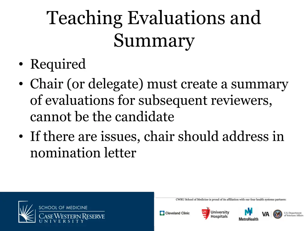 teaching evaluations and summary required chair