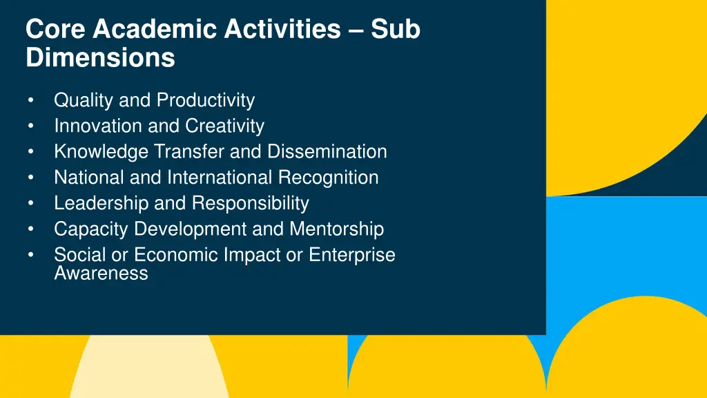 core academic activities sub dimensions