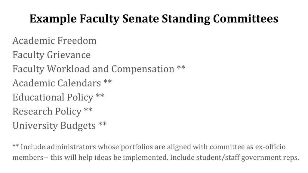 example faculty senate standing committees