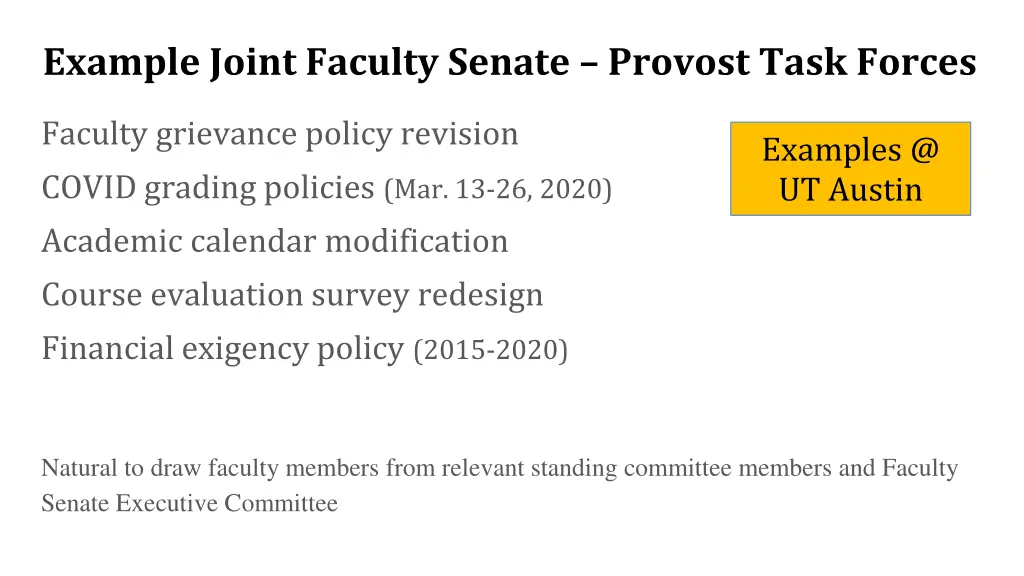 example joint faculty senate provost task forces