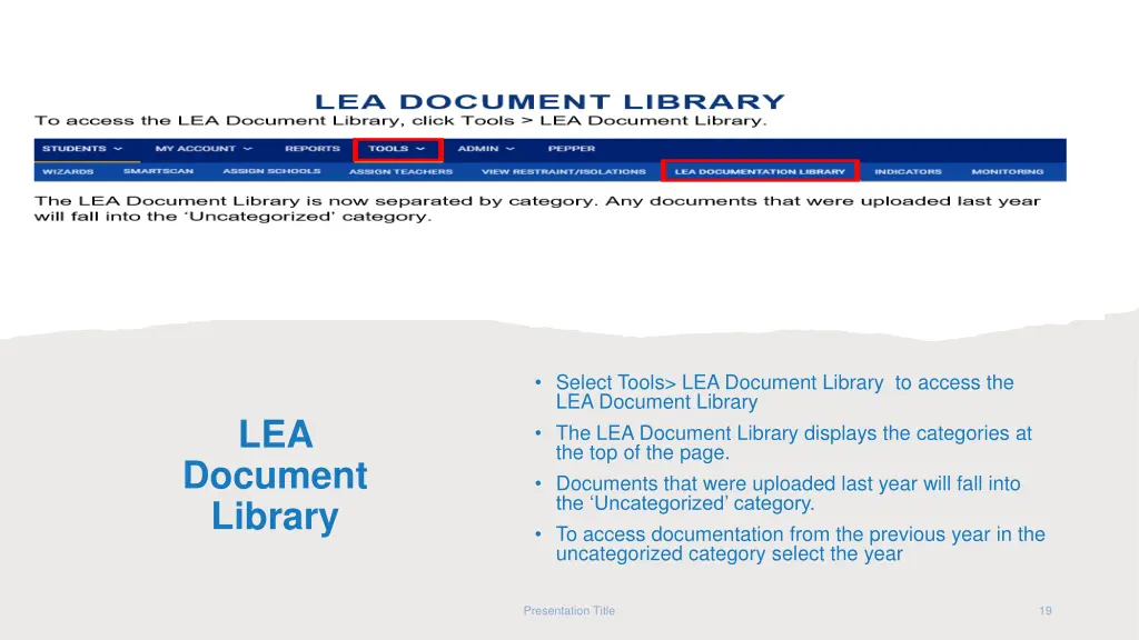 select tools lea document library to access