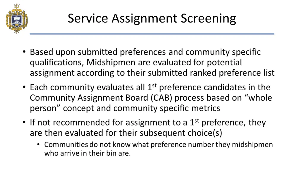 service assignment screening