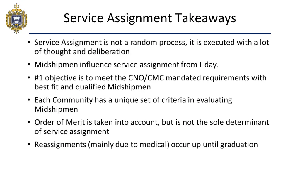 service assignment takeaways