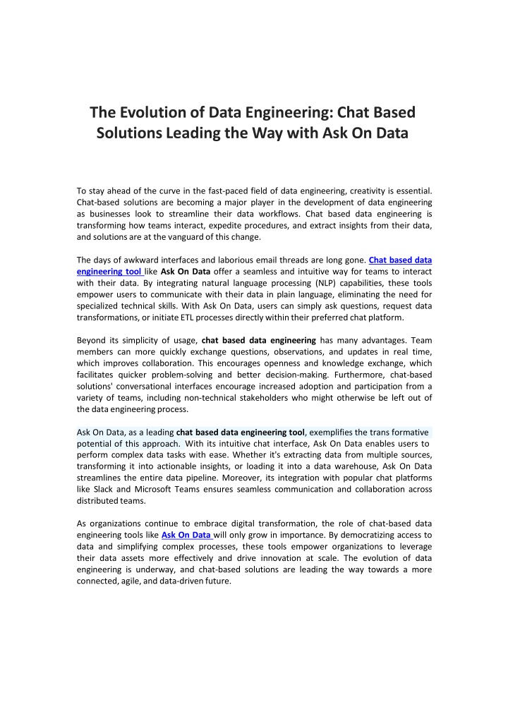 the evolutionof data engineering chat based