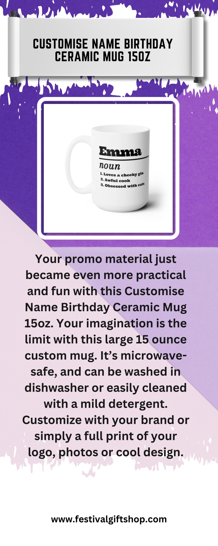 customise name birthday ceramic mug 15oz