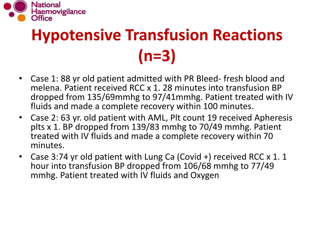 hypotensive transfusion reactions n 3