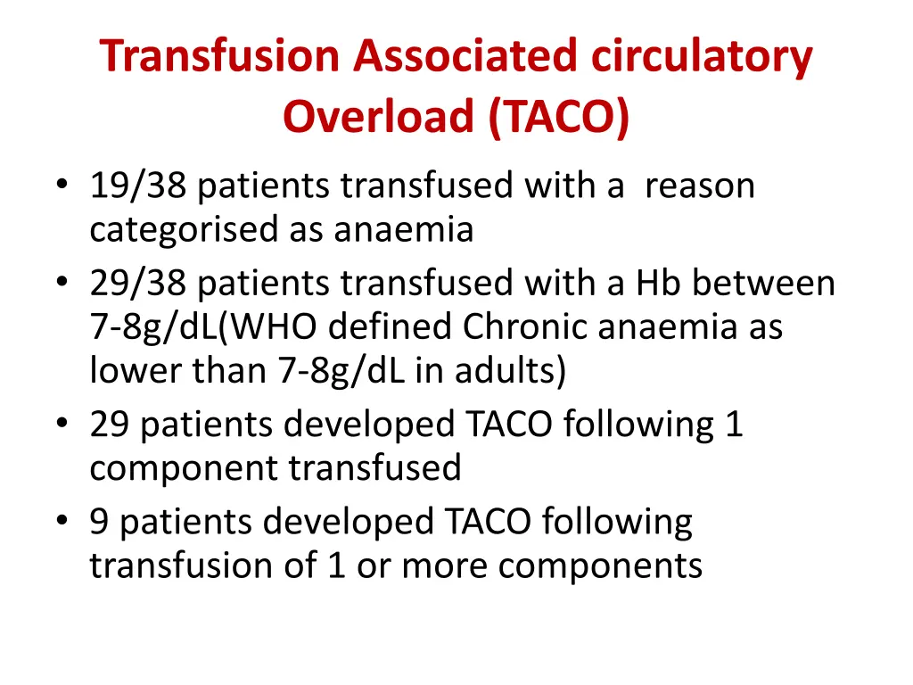 transfusion associated circulatory overload taco 1