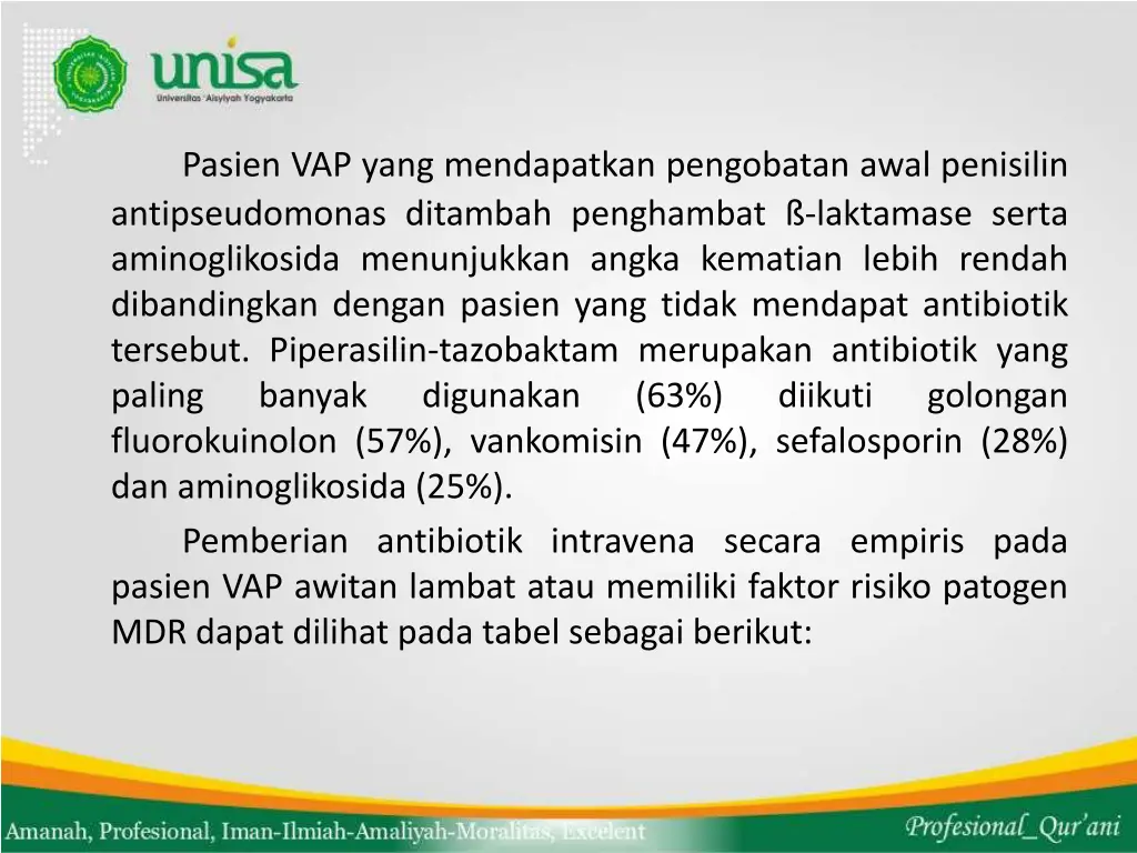 pasien vap yang mendapatkan pengobatan awal