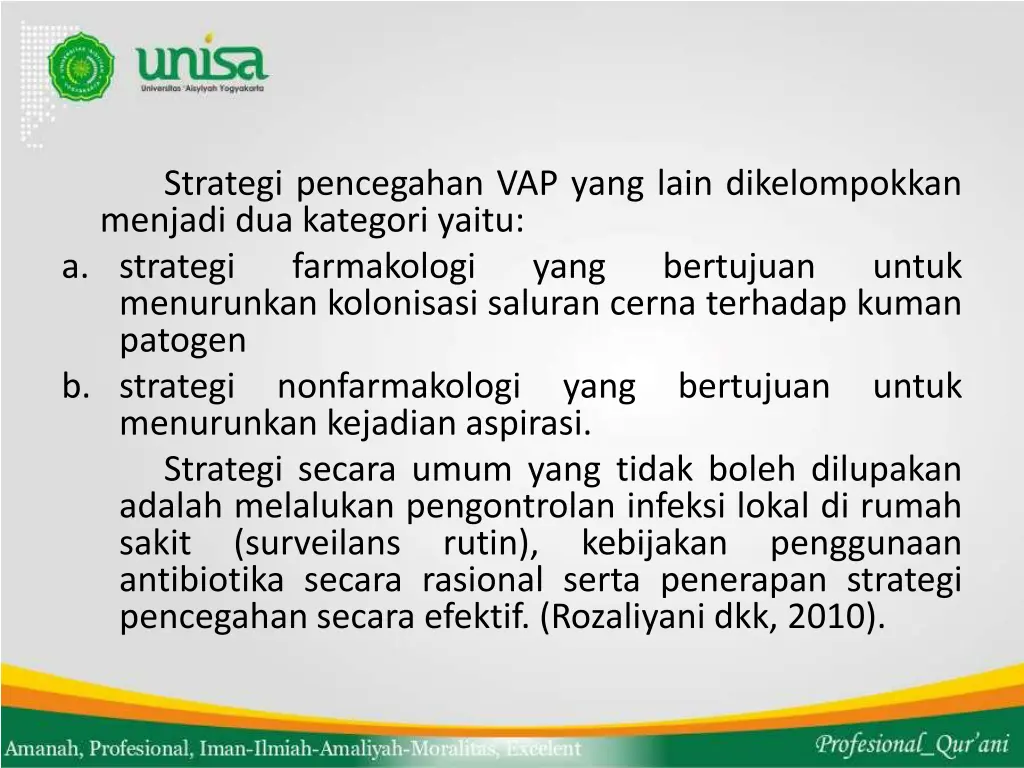 strategi pencegahan vap yang lain dikelompokkan