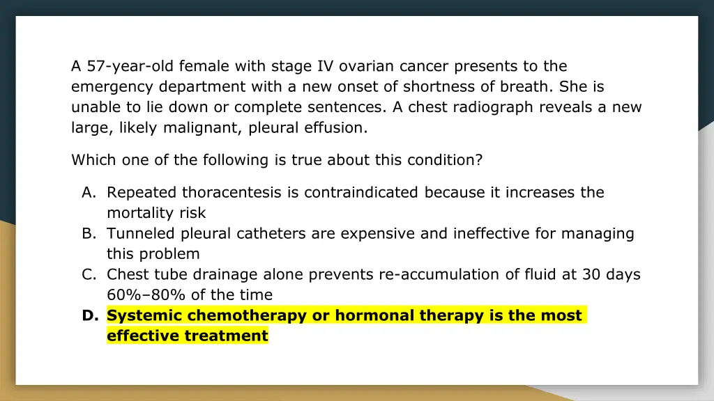 a 57 year old female with stage iv ovarian cancer 1