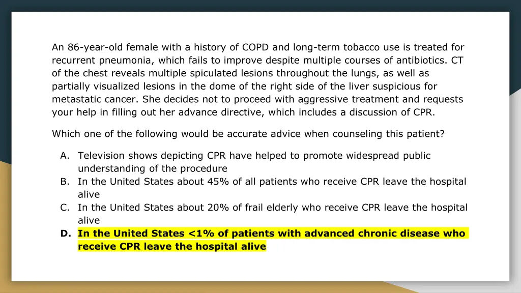 an 86 year old female with a history of copd 1